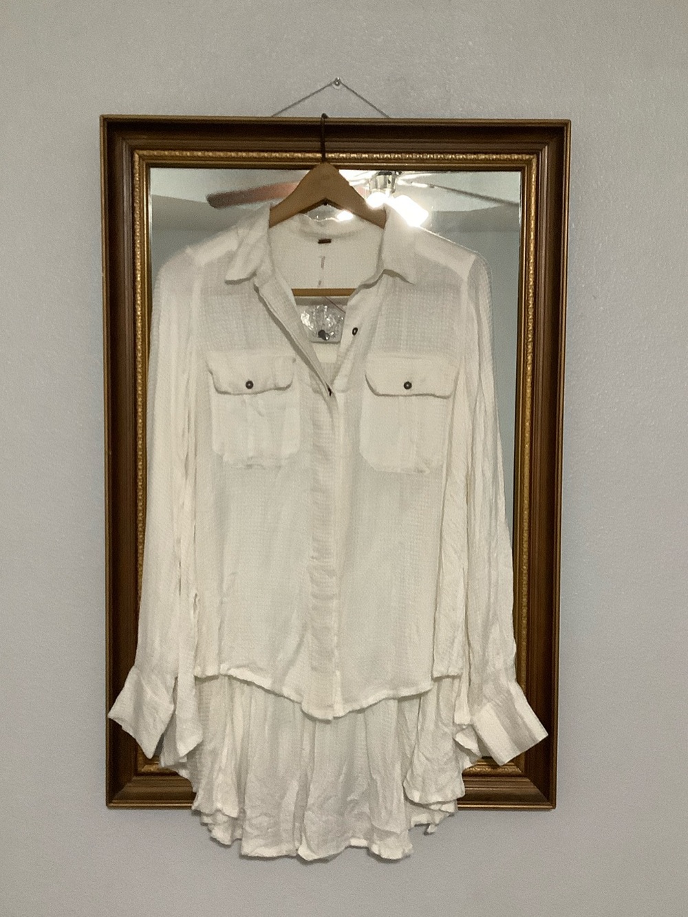 Free People Ivory Top Button-Front Longline Tunic